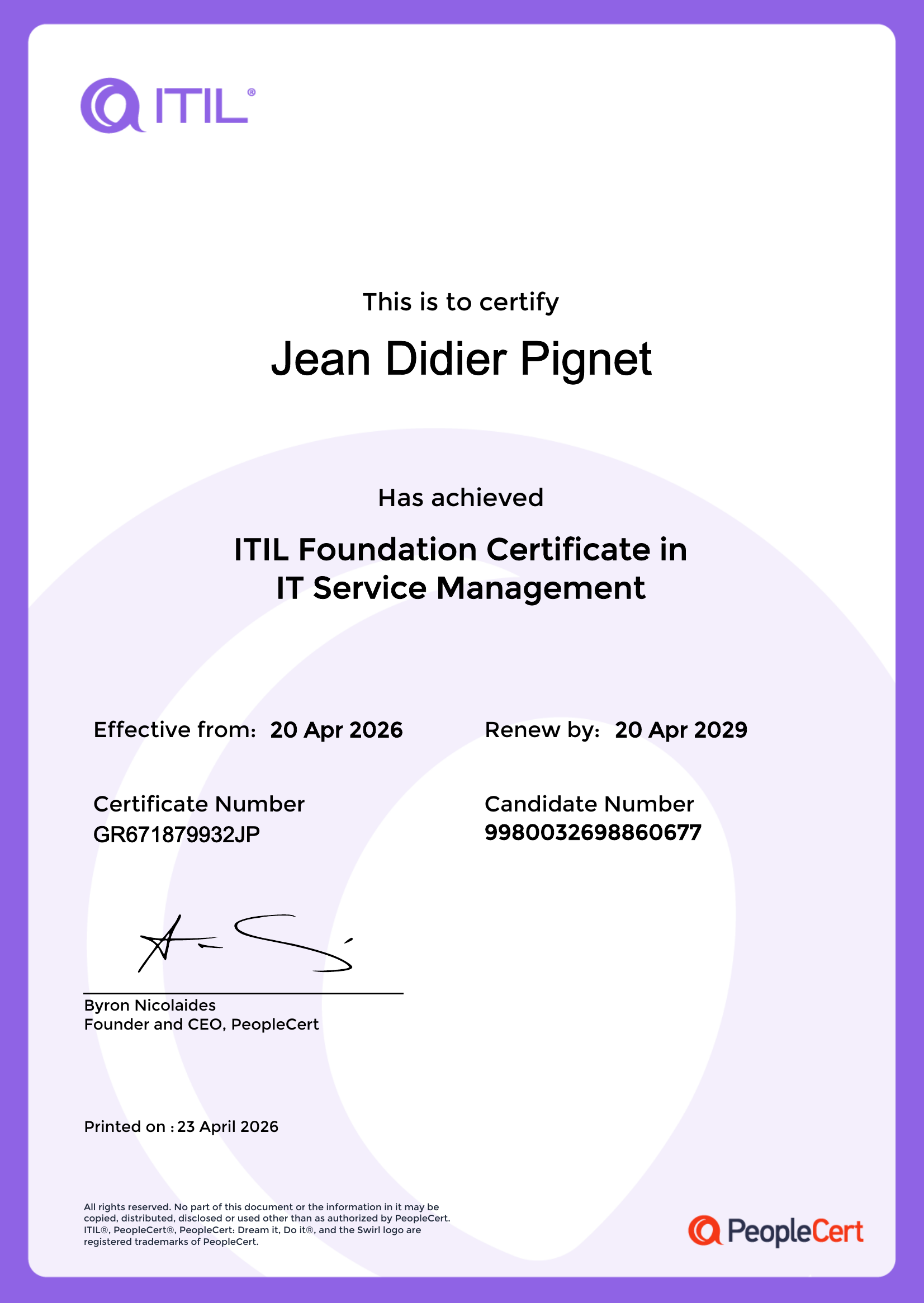 Certification ITIL 4 Foundation